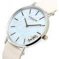 Coach Perry Blue Mother of Pearl Dial White Leather Strap Watch for Women - 14503270