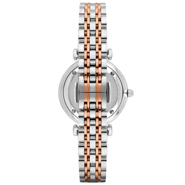 Emporio Armani Gianni T-Bar Mother of Pearl Dial Two Tone Steel Strap Watch For Women - AR1987