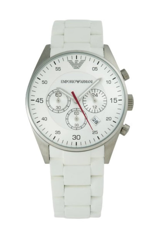 Emporio Armani Sport Chronograph White Dial White Silicone Strap Watch For Men - AR5859