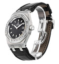 Audemars Piguet Royal Oak Quartz Diamonds Black Dial Black Leather Strap Watch for Women - 67621ST.ZZ.D002CR.01