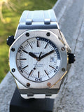 Audemars Piguet Royal Oak Offshore Diver White Dial White Rubber Strap Watch for Men - 15710ST.OO.A010CA.01