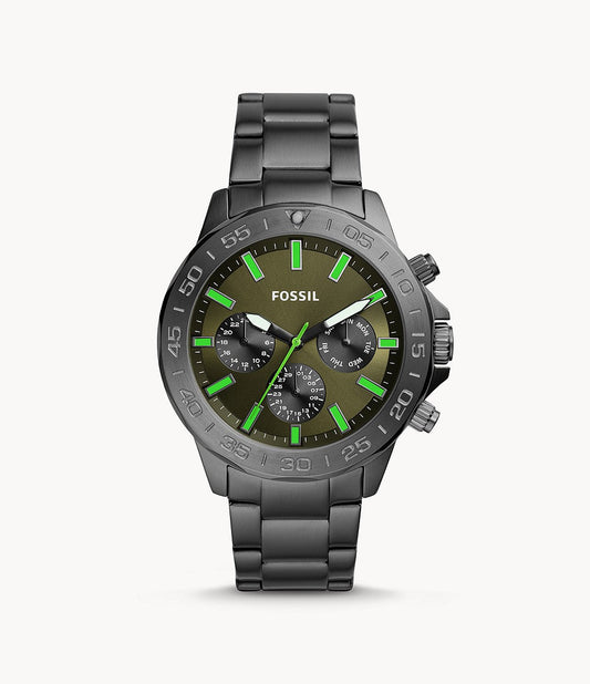 Fossil Bannon Multifunction Chronograph Green Dial Grey Steel Strap Watch for Men - BQ2504