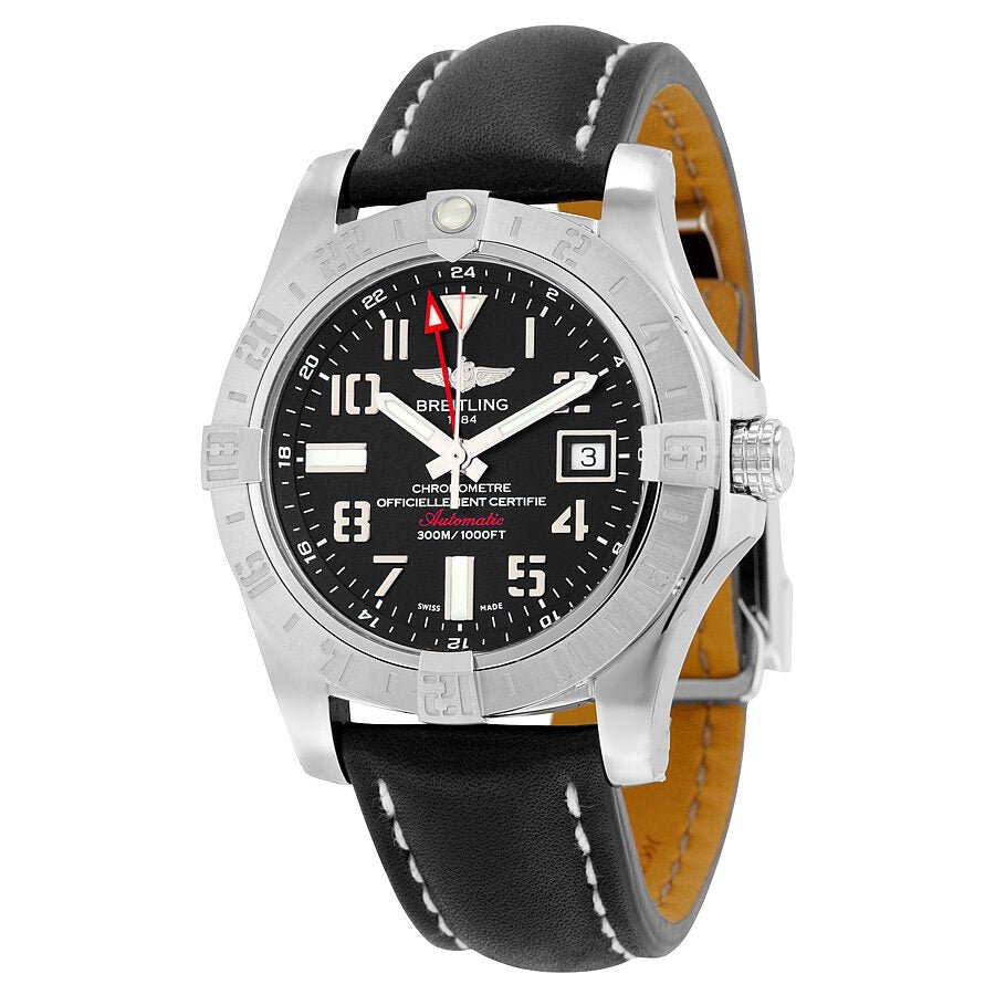 Breitling Avenger II Seawolf 45mm Volcano Black Dial Black Leather Strap Mens Watch - A1733110/BC31/436X