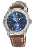 Breitling Navitimer Automatic 38mm Blue Dial Brown Leather Strap Mens Watch - A17325211C1P2