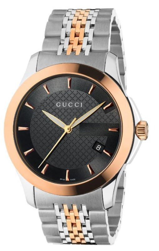 Gucci G Timeless Black Dial Two Tone Steel Strap Watch For Men - YA126410