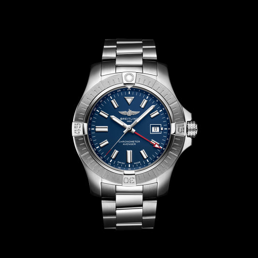 Breitling Avenger Automatic GMT 45 Blue Dial Silver Steel Strap Watch for Men - A32395101C1A1