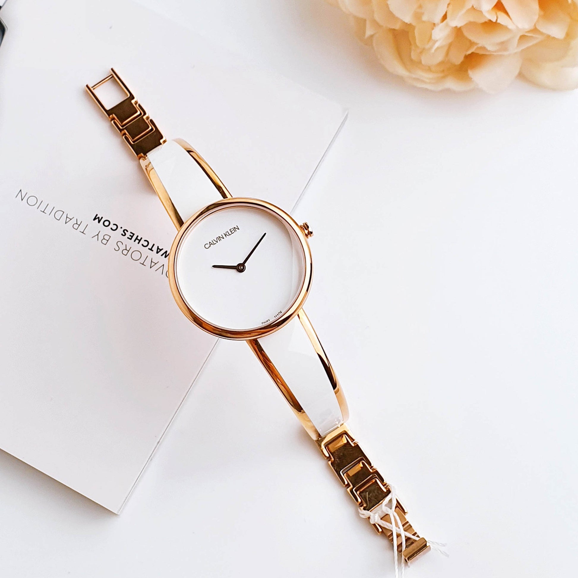 Calvin Klein Seduce White Dial Two Tone Steel Strap Watch for Women - K4E2N616