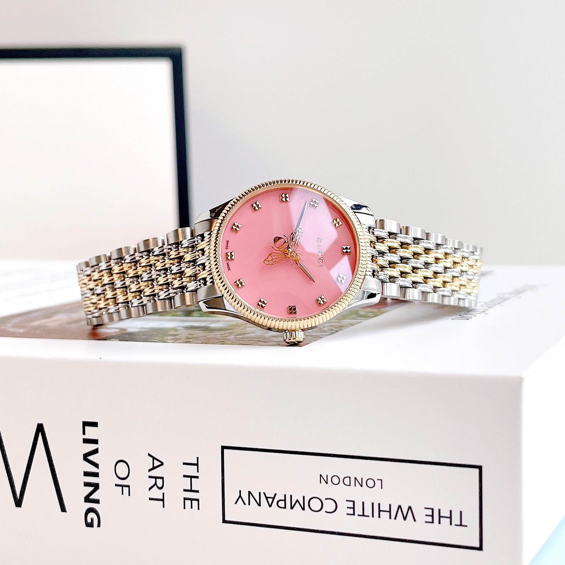 Gucci G Timeless Quartz Pink Dial Two Tone Steel Strap Watch For Women - YA1265030