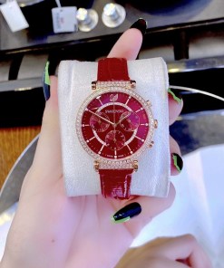 Swarovski Passage Chrono Red Dial Red Leather Strap Watch for Women - 5580345