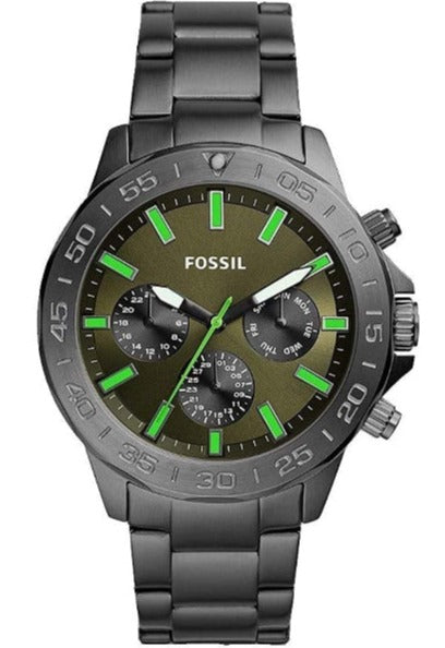 Fossil Bannon Multifunction Chronograph Green Dial Grey Steel Strap Watch for Men - BQ2504