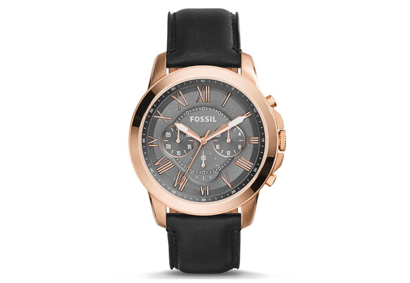 Fossil Grant Chronograph Black Dial Black Leather Strap Watch for Men - FS5085