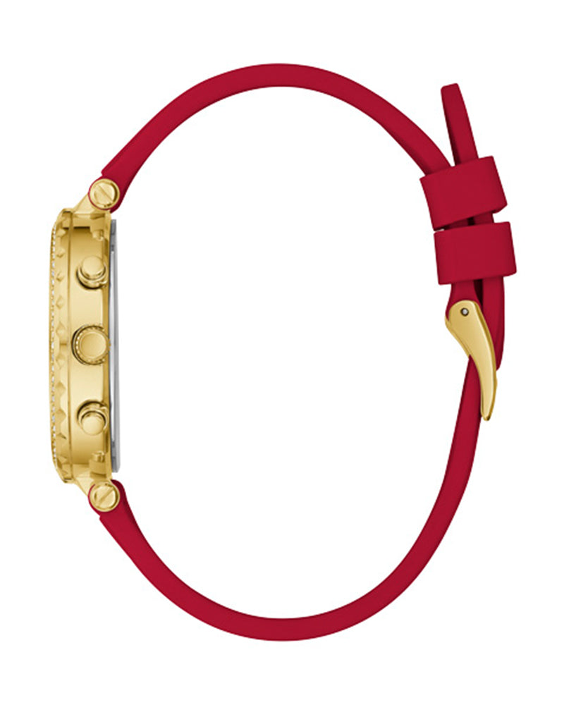 Guess Solstice Diamonds Gold Dial Red Rubber Strap Watch for Women - GW0484L1