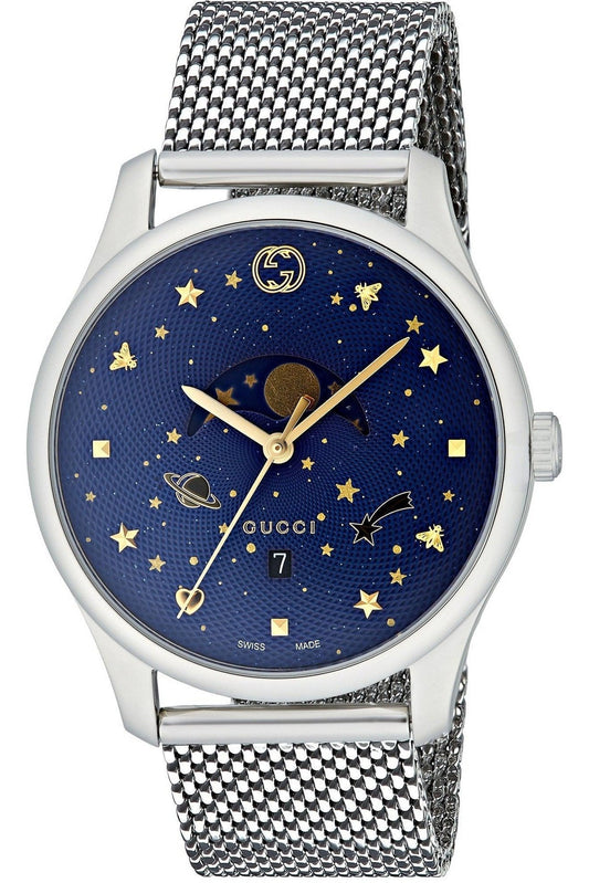 Gucci G-Timeless Moon Phase Blue Dial Silver Mesh Bracelet Watch For Men - YA126328