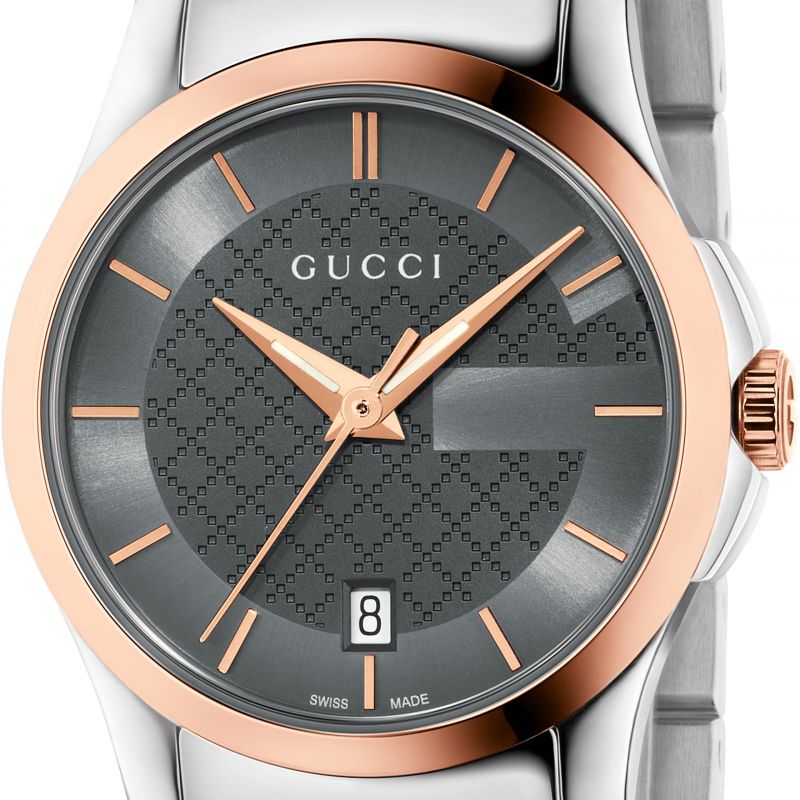 Gucci G Timeless Grey Dial Two Tone Steel Strap Watch For Women - YA126527