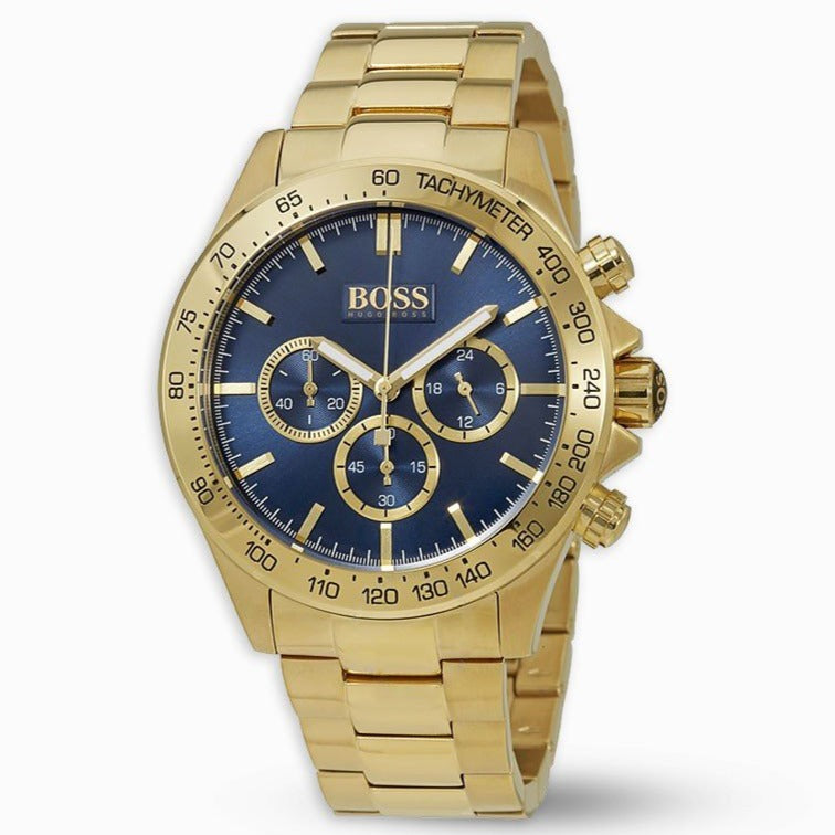 Hugo Boss Ikon Blue Dial Gold Steel Strap Watch for Men - 1513340