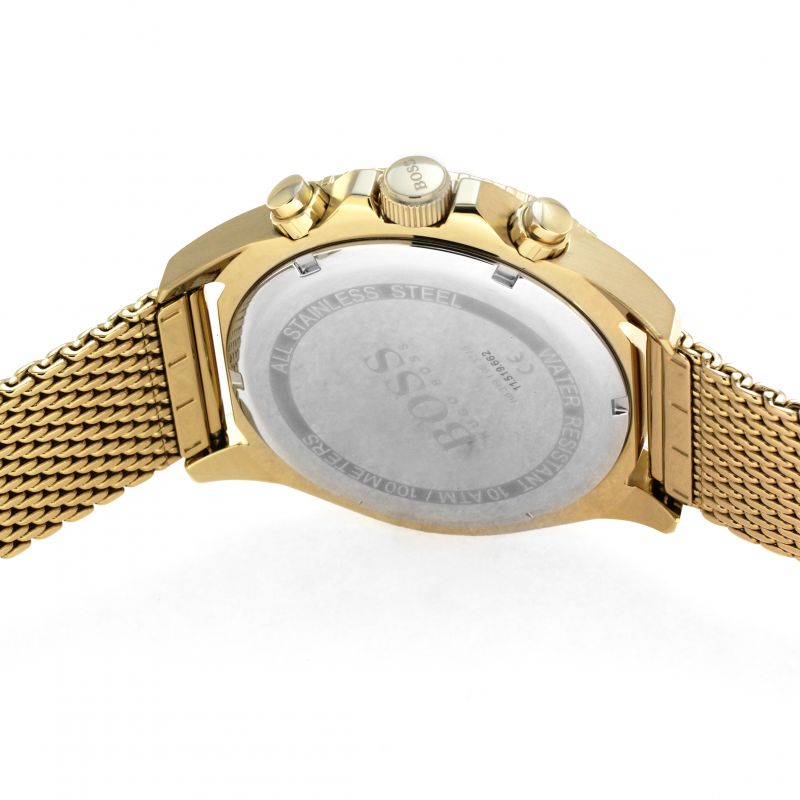 Hugo Boss Ocean Edition Black Dial Gold Mesh Bracelet Watch for Men - 1513703
