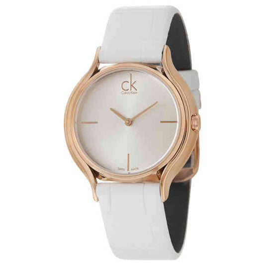 Calvin Klein Skirt White Dial White Leather Strap Watch for Women - K2U236K6
