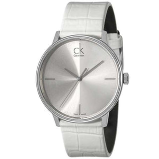 Calvin Klein Accent Silver Dial White Leather Strap Watch for Women - K2Y2X1K6