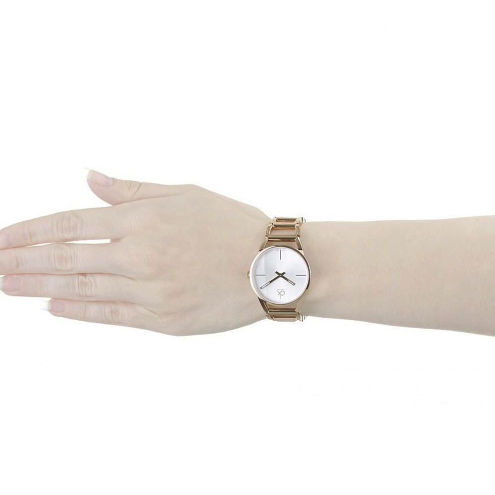 Calvin Klein Stately White Dial Rose Gold Steel Strap Watch for Women - K3G23626