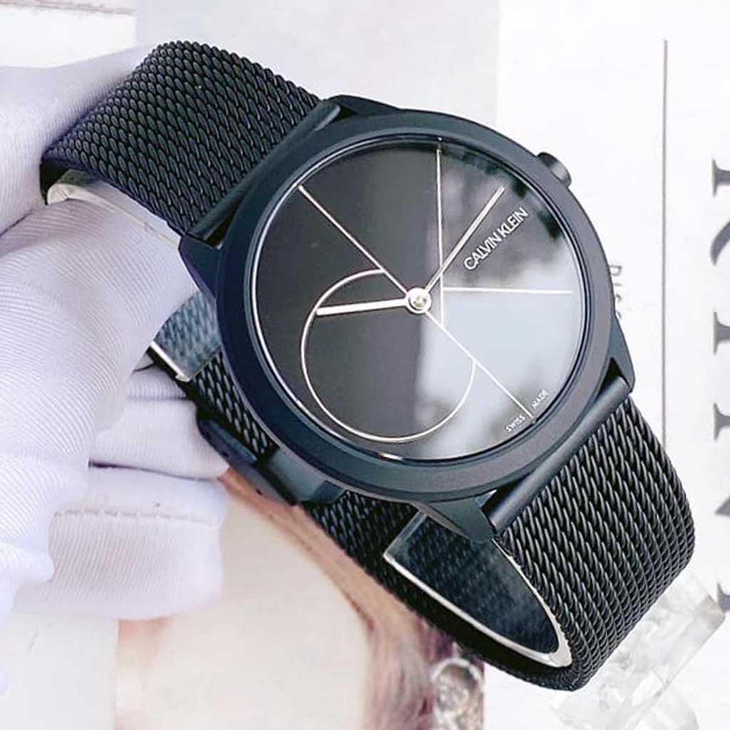 Calvin Klein Minimal Black Dial Black Mesh Bracelet Watch for Women - K3M5245X