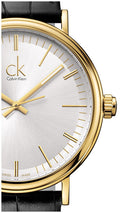 Calvin Klein Surround Silver Dial Black Leather Strap Watch for Men - K3W215C6