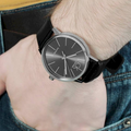 Calvin Klein Minimal Black Dial Black Leather Strap Watch for Women - K7622107