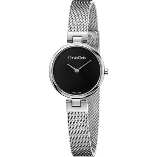 Calvin Klein Authentic Black Dial Silver Mesh Bracelet Watch for Women - K8G23121