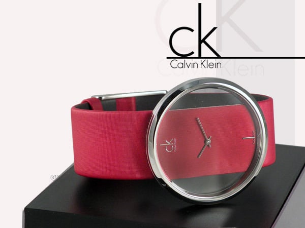 Calvin Klein Glam Transparent Dial Red Leather Strap Watch for Women - K9423144