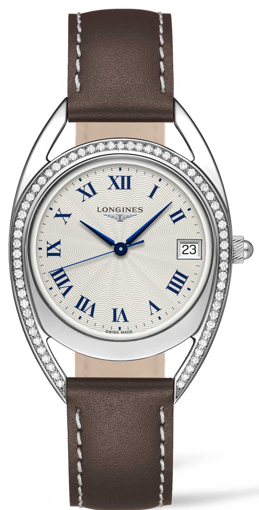 Longines Equestrian Arche Quartz Diamonds White Dial Brown Leather Strap Watch for Women - L6.136.0.71.2