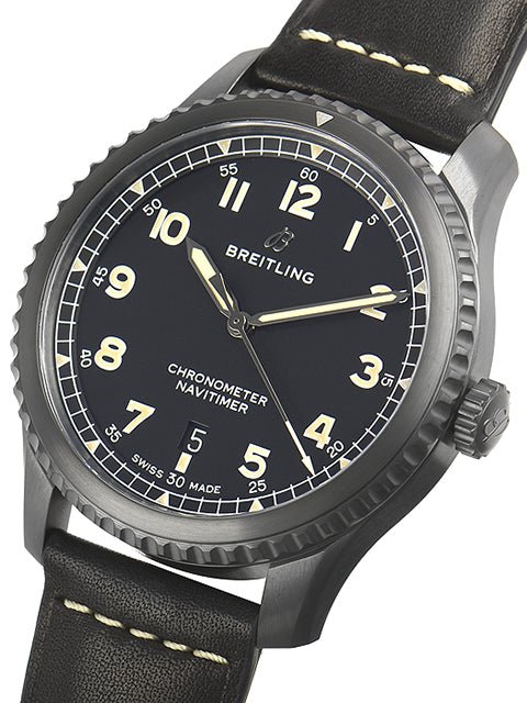 Breitling Navitimer 8 Automatic Chronometer Black Dial Black Leather Strap Mens Watch - M17314101B1X1