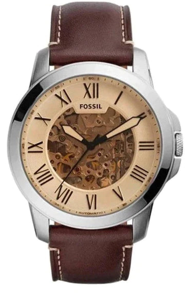 Fossil Grant Chronograph Cream Dial Brown Leather Strap Watch for Men - ME3122