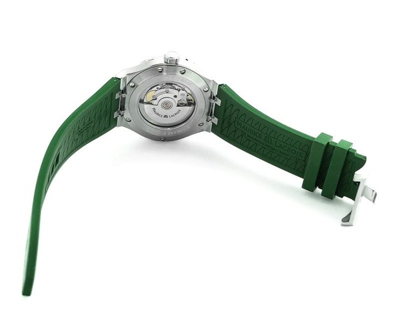 Maurice Lacroix Aikon Chronograph Green Dial Green Rubber Strap Watch for Men - AI1808-SS000-630-5