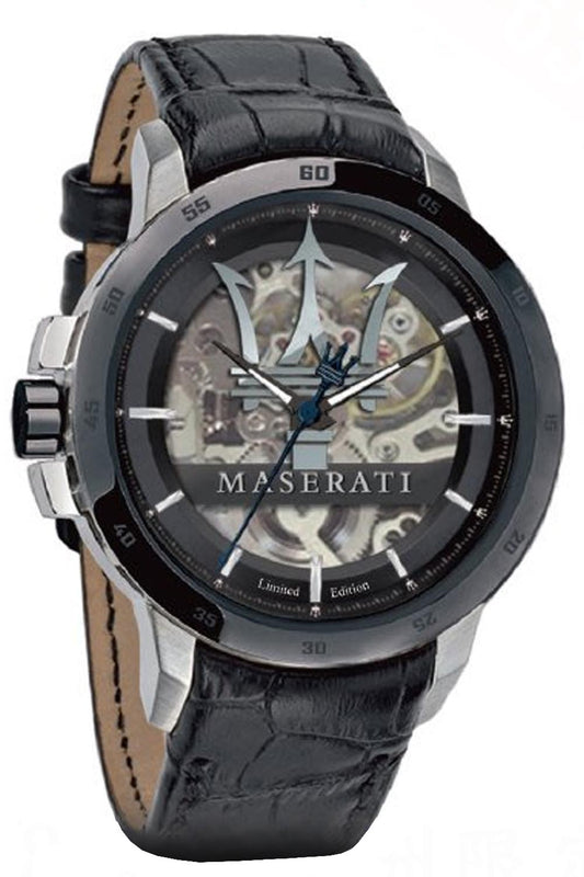 Maserati Potenza Automatic Black Dial Black Leather Strap Stainless Steel Watch For Men - R8821119006