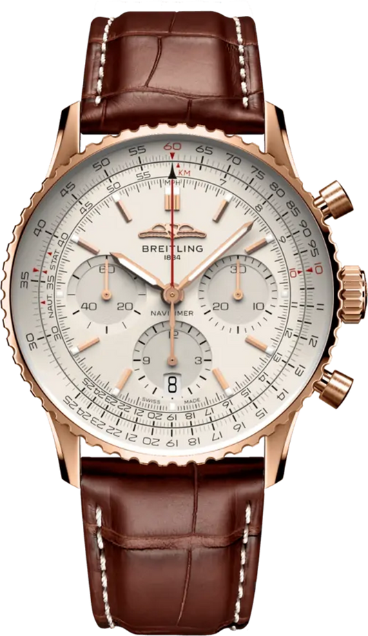 Breitling Navitimer B01 Chronograph 41 White Dial Brown Leather Strap Watch for Men - RB0139211G1P1