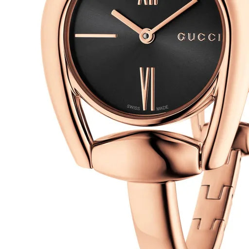 Gucci Horsebit Collection Black Dial Rose Gold Steel Strap Watch For Women - YA139507