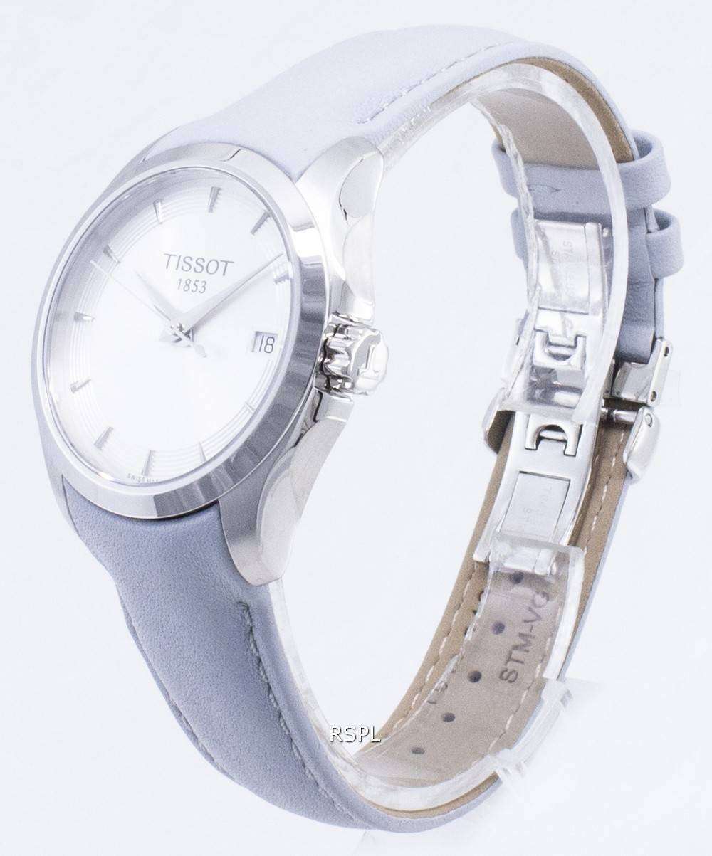 Tissot T Classic Couturier Silver Dial Light Blue Leather Strap Watch For Women - T035.210.16.031.02