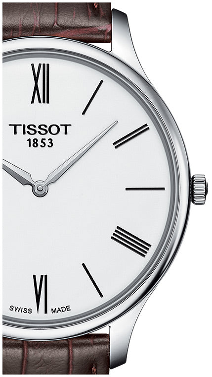 Tissot T Classic Tradition 5.5 Quartz White Dial Brown Leather Strap Watch For Men - T063.409.16.018.00