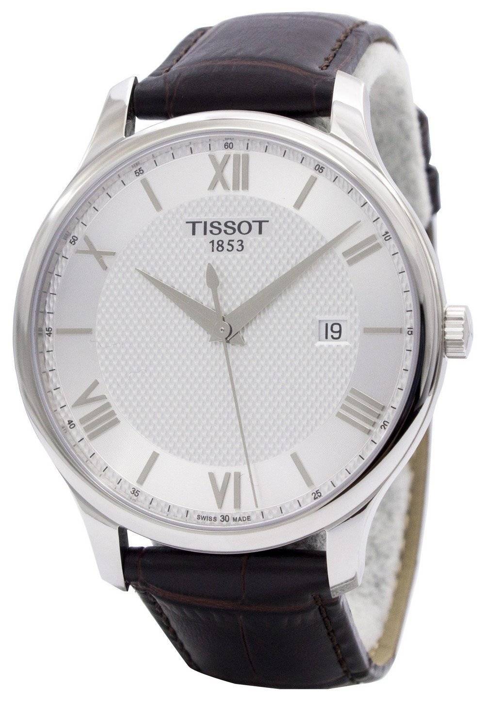 Tissot T Classic Tradition Silver Dial Brown Leather Strap Watch For Men - T063.610.16.038.00