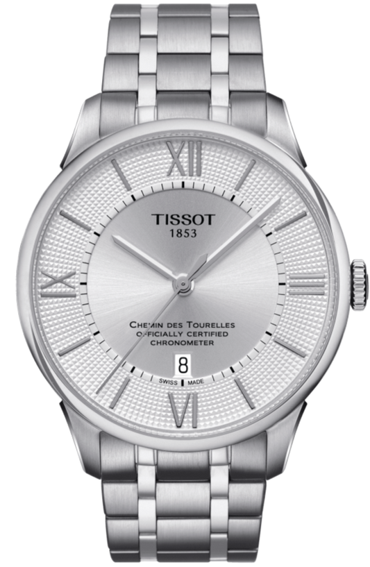 Tissot T Classic Chemin Des Tourelles 42mm Silver Dial Silver Steel Strap Watch For Men - T099.408.11.038.00