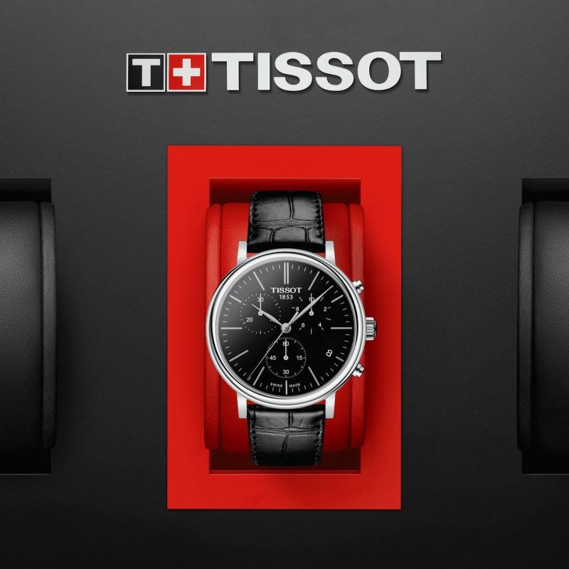 Tissot Carson Premium Chronograph Black Dial Black Leather Strap Watch For Women - T122.417.16.051.00
