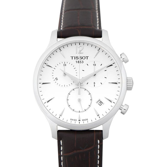Tissot T Classic Tradition Chronograph White Dial Brown Leather Strap Watch For Men - T063.617.16.037.00