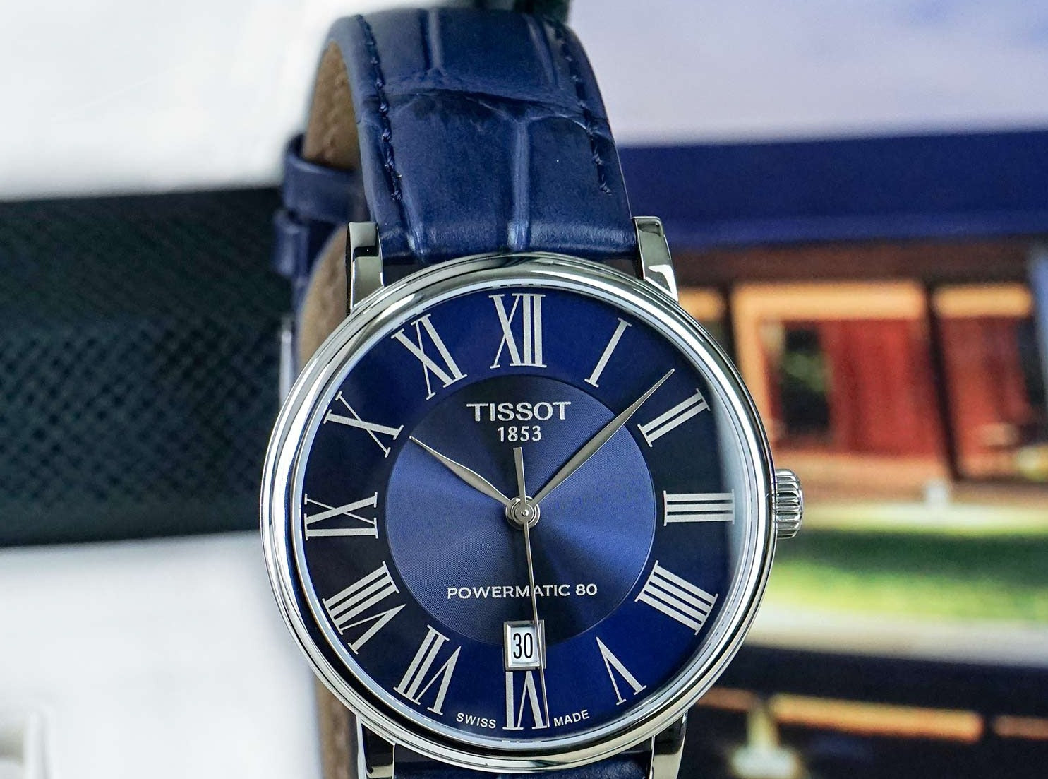 Tissot Carson Premium Powermatic 80 Automatic Blue Dial Blue Leather Strap Watch For Men - T122.407.16.043.00