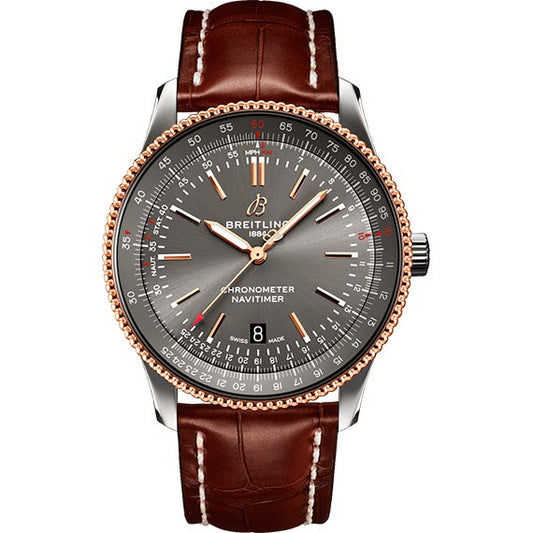 Breitling Navitimer Automatic 41 Grey Dial Brown Leather Strap Watch for Men - U17326121M1P1