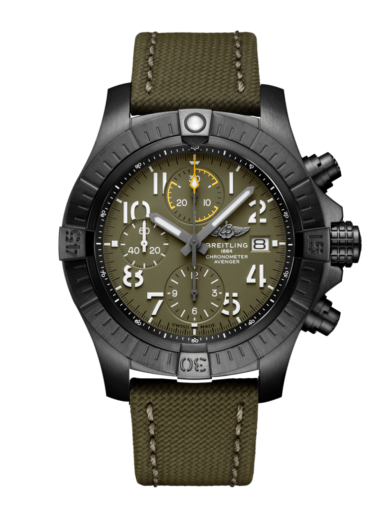 Breitling Avenger Chronograph 45mm Green Dial Green Nylon Strap Watch for Men - V13317101L1X1