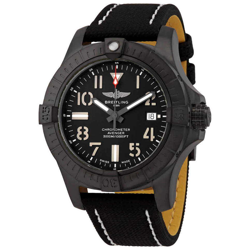 Breitling Avenger Automatic 45 Seawolf Night Mission Black Dial Black Nylon Strap Watch for Men - V17319101B1X1