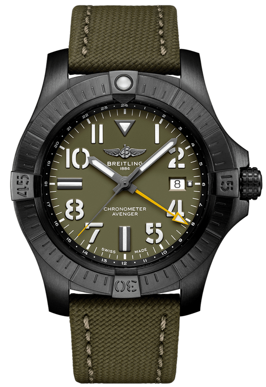 Breitling Avenger Automatic GMT 45 Night Mission Green Dial Green Nylon Strap Watch for Men - V323952A1L1X1