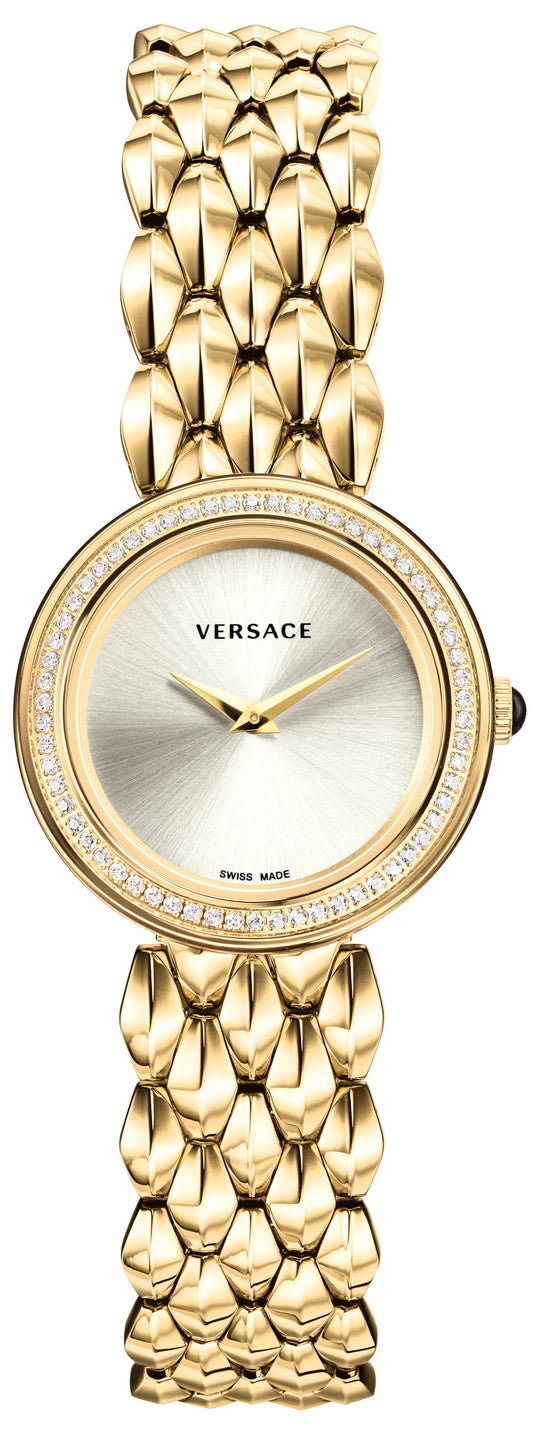 Versace V Flare Silver Dial Gold Steel Strap Watch for Women - VEBN00918