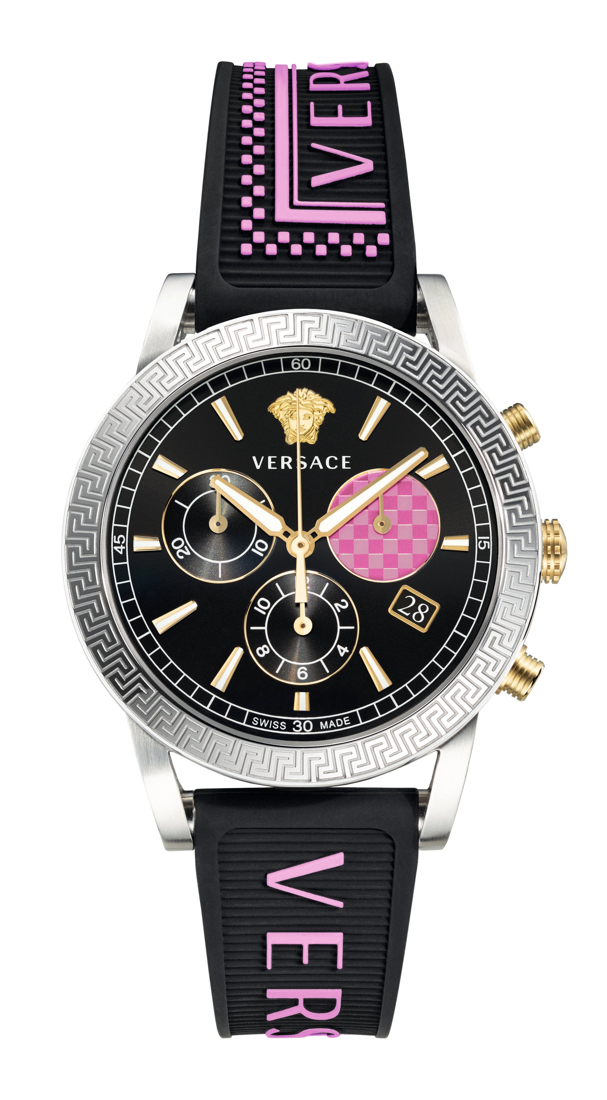 Versace Sport Tech Chronograph Black Dial Black Rubber Strap Watch for Women - VELT00619