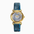 Versace V-Motif Vintage Logo Diamonds Blue Dial Blue Leather Strap Watch for Women - VERE01018