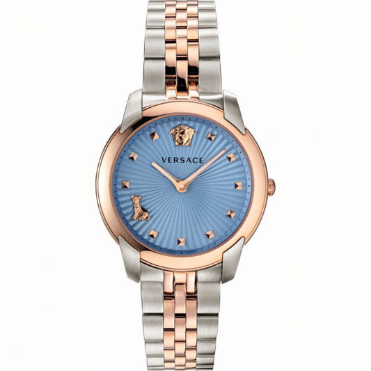 Versace Audrey Quartz Blue Dial Two Tone Steel Strap Watch for Women - VELR00619